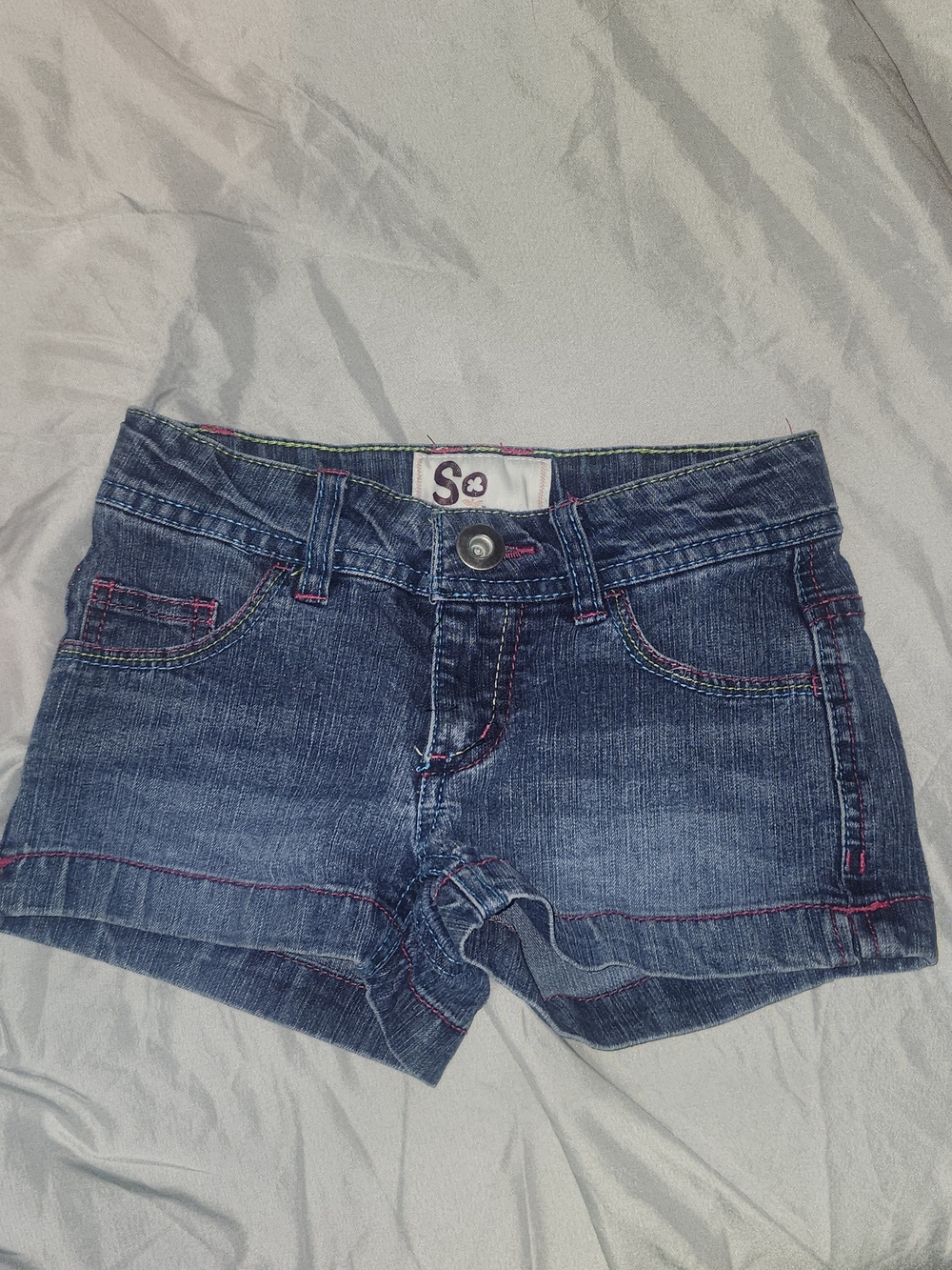 So Denim Girls' Dark Blue Denim Shorts with Pink Stitching